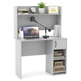 Giantex Computer Desk with Hutch, Home Office Desk with Storage Cabinet & Adjustable Shelf, 2 Cable Holes, Modern Laptop PC Desk Computer Workstation for Working, Study Writing Desk for Bedroom, Gray Giantex