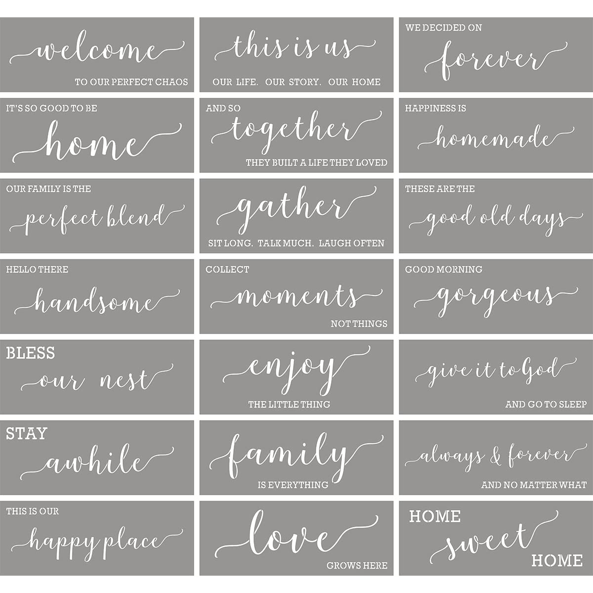 Large Farmhouse Stencils for Painting on Wood - 21 Pack Family Inspirational Words Quotes Saying Sign Stencil Templates, Welcome Home Love and More, Reusable Letter Stencils for Walls and Crafts REOLAN