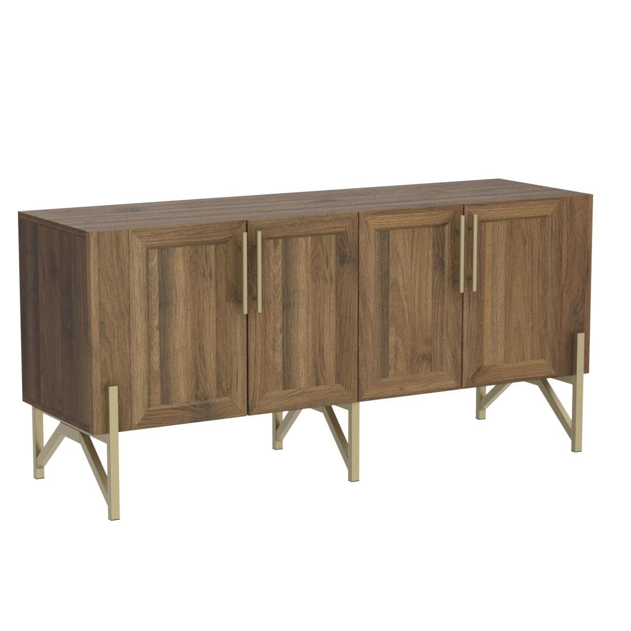 Tilly Lin 65" Mid Century Modern TV Stand, Modern Credenza Sideboard Buffet Cabinet, Walnut Media Console for Living Room, Boho Entertainment Center with Storage, Gold Metal Legs - WoodArtSupply