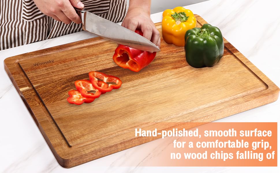 Wood Cutting Boards for Kitchen, 17 x 12 Inch Acacia Wooden Cutting Board, Winnsty Large Wood Chopping Board with Juice Groove and Handles Heavy Duty - WoodArtSupply