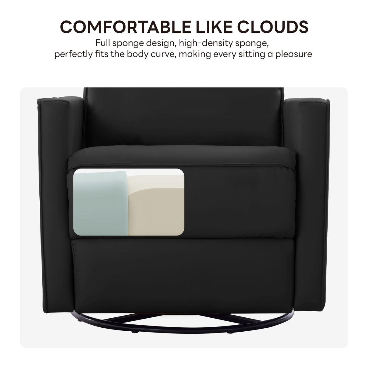 LIKIMIO Recliner Chair, 360° Swivel High-Back Faux Leather Rocking Chair with Upholstered Comfort, Single Sofa for Nursery, Living Room, Black LIKIMIO