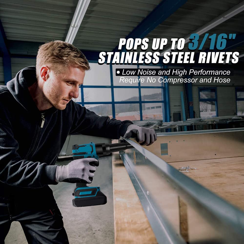 Cordless Rivet Gun,Portable 21V Lithium Battery Electric Automatic Core Pulling Rivet Gun,Professional Brushless Blind Riveter Tool Kit for Rivets 2.4/3.2/4.0/4.8 mm,with 3.0Ah Battery (2 Batteries) iMeshbean