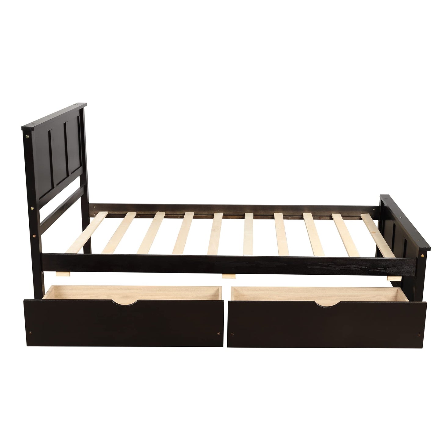 Harper & Bright Designs Twin Bed with Storage Drawers, Solid Wood Platform Bed Frame with Headboard - Espresso - WoodArtSupply