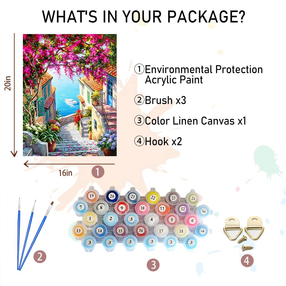 Amphol Paint by Number for Adults, Acrylic Easy Paint by Numbers for Adults Beginner, DIY Painting by Numbers for Gift Home Wall Decor 16”W x 20”L Amphol