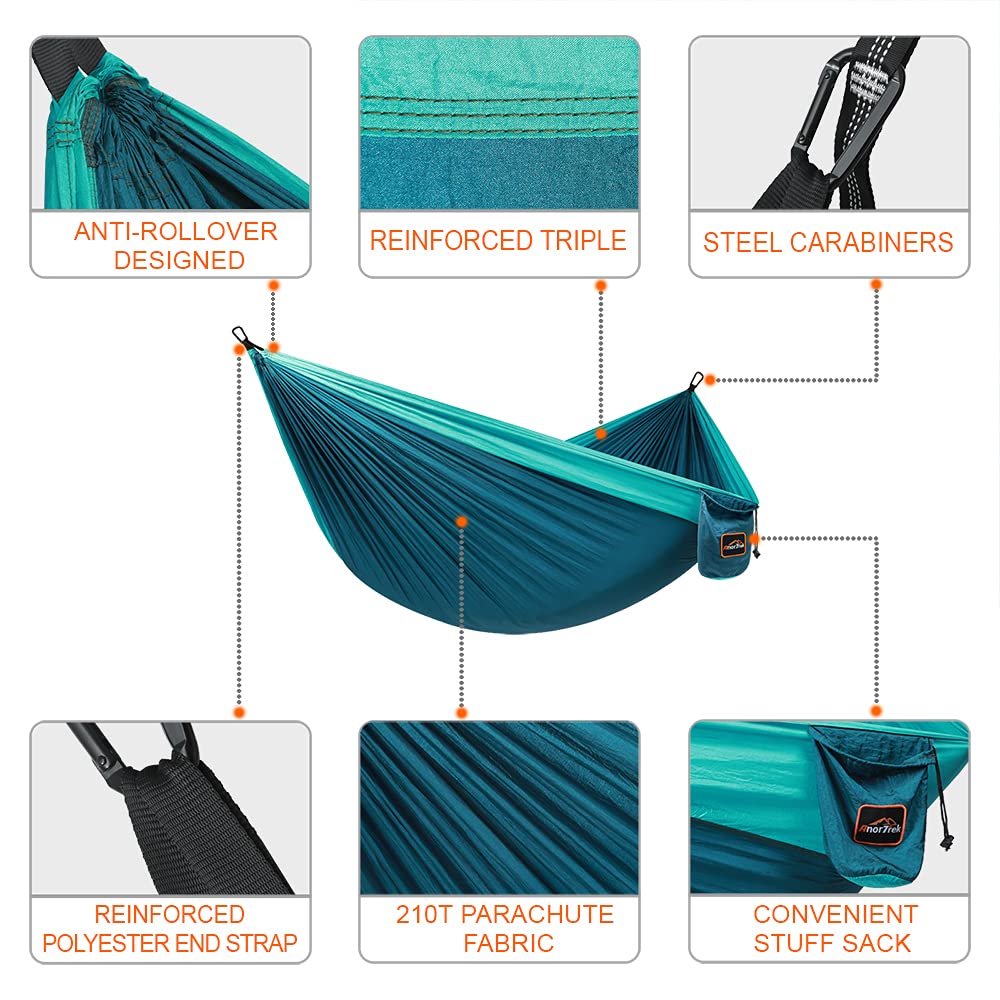 AnorTrek Camping Hammock, Super Lightweight Portable Parachute Hammock with Two Tree Straps Single or Double Nylon Travel Tree Hammocks for Camping Backpacking Hiking Blue&Dark Blue AnorTrek