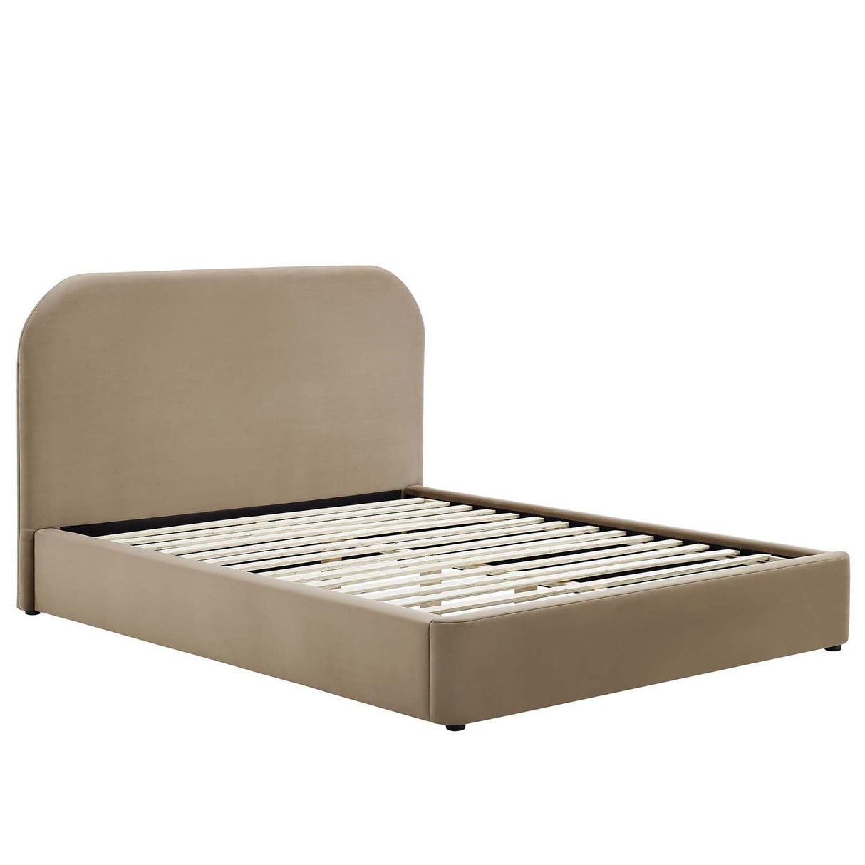 Modway Keynote Modern King Size Bed Frame with Curve Shaped Headboard in Taupe, Upholstered Performance Velvet King Platform Bed, Soft Cloud Bed Frame, No Box Spring Needed Modway