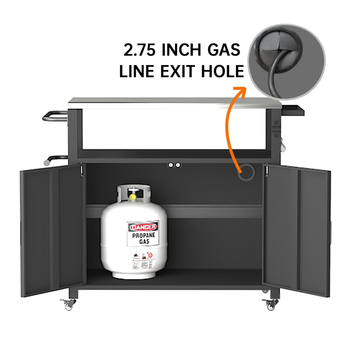 Outdoor Grill Table with Storage, Outdoor Grill Cart for BBQ, Patio, and Backyard, Outdoor Kitchen Island with Stainless Steel Top, 44.88 x 18.11 x 35.43 inch Samesay