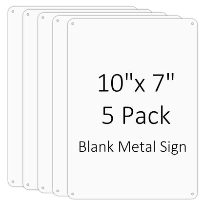 Blank Metal Signs- 5 Pack, 10x7 inches White Blank Sign, Heavy Duty Aluminum Write-On Sign for Indoor Outdoor, Easy to Install, Blank Sign for Heat Transfer, Vinyl, Write, Ink Print