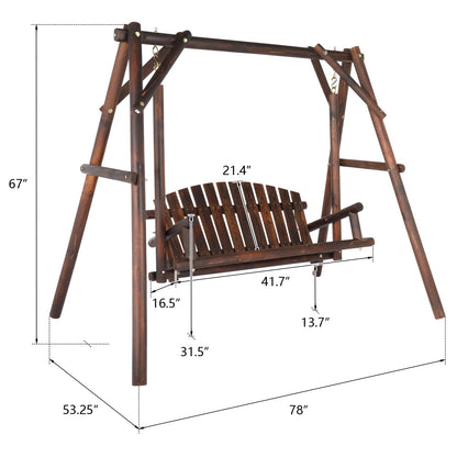 Ochine 6.5 Ft Patio Wooden Porch Swing Outdoor Swing Chair Bench Outdoor Patio Swing Chair Heavy Duty 600 LBS Rustic Hanging Log Porch Swing 2 Seater with Stand for Outdoor Patio Garden Yard - WoodArtSupply