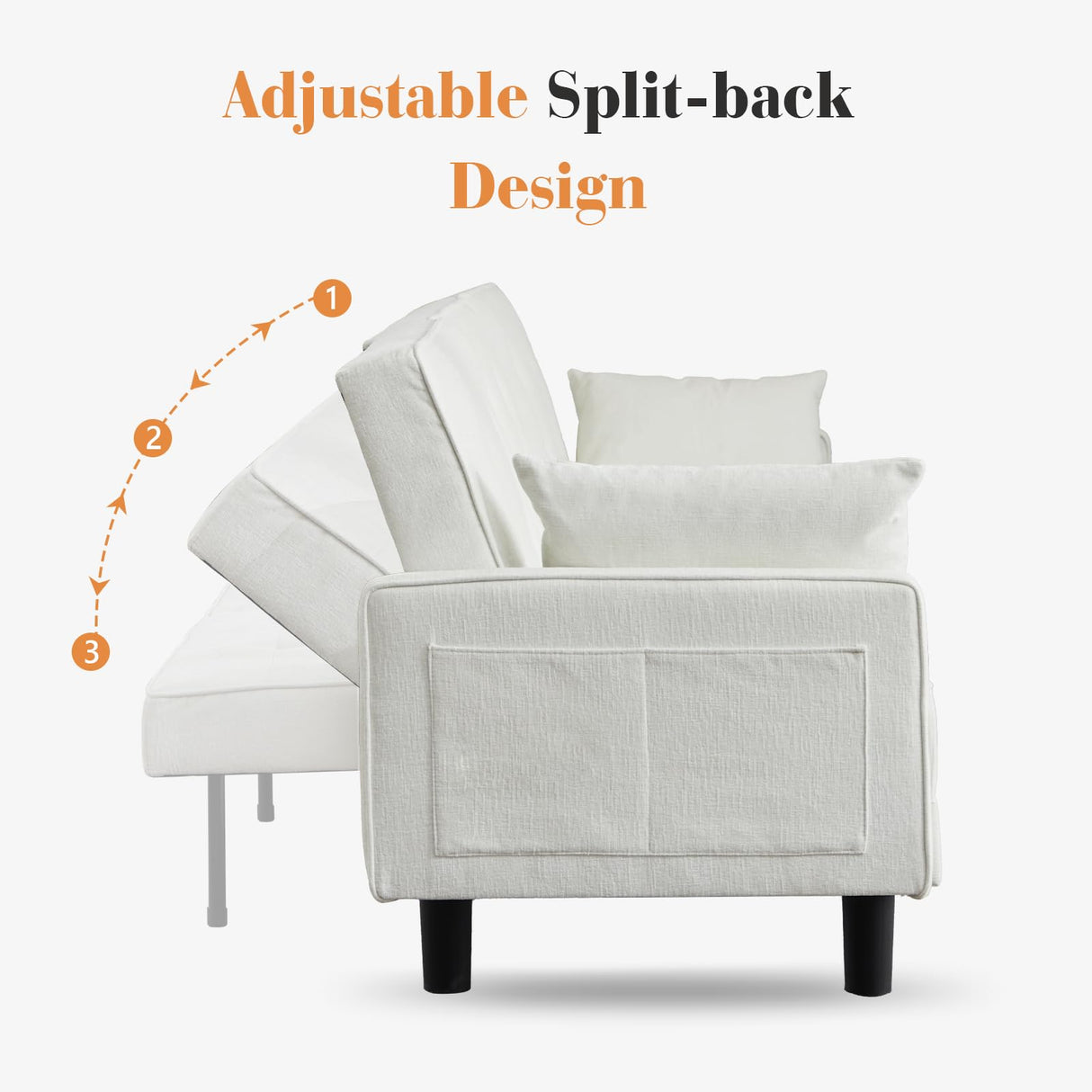 Oprisen Convertible Futon Sofa Bed, Modern Chenille Upholstered Tufted Couch Sleeper with Adjustable Backrest for Living Room, Bedroom, Office, Apartment (White, Loveseat) Oprisen