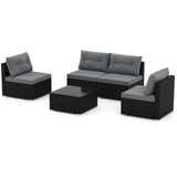 RELAX4LIFE 5-Piece Outdoor Patio Furniture Set, Rattan Sectional Sofa Set w/Glass-Top Coffee Table, Soft Seat & Back Cushions, Bistro Set for Garden Backyard Porch, Wicker Conversation Set (Grey) RELAX4LIFE
