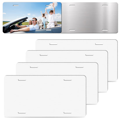 Deekypol 4 Pack Sublimation License Plate Blanks, 0.65mm Sublimation Blank License Plate - Heat Thermal Transfer DIY Metal License Plates Blank for Personalized Design (White)