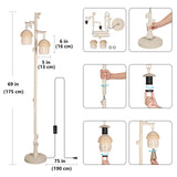 Rattan Floor Lamp with Faux Wood Finish, Boho Floor Lamps with Faux Pinecone and Leaves Decor, Beige WOXXX