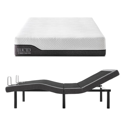 LUCID L300 Adjustable Bed Base with LUCID 12 Inch Memory Foam Hybrid Mattress - Split King