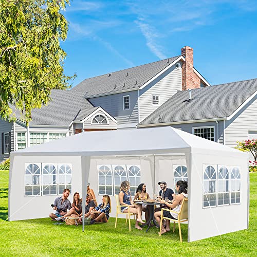 Outdoor Party Tent - Wedding & Birthday Event Tent with Removable Sidewalls & Transparent Windows (10'x20'/4 Sidewalls White) LBLWJD