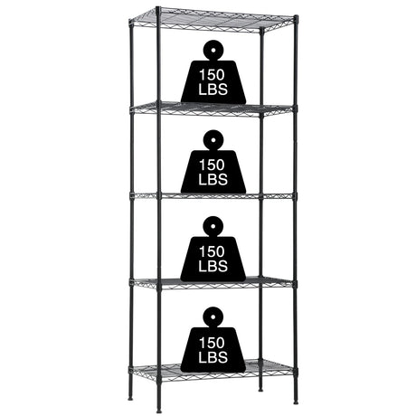 NChanmar 5-Tier Wire Shelving Unit Storage Shelves 61"x24"x14" Metal Heavy Duty Wire Rack Shelving NSF for Home Kitchen Bathroom Garage(Black) NChanmar