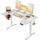 OffiGo U Shaped Electric Standing Desk, 55 Inch Height Adjustable Desk, Sit Stand Table, Writing Computer Desk for Home, Office, Workstation, White OffiGo