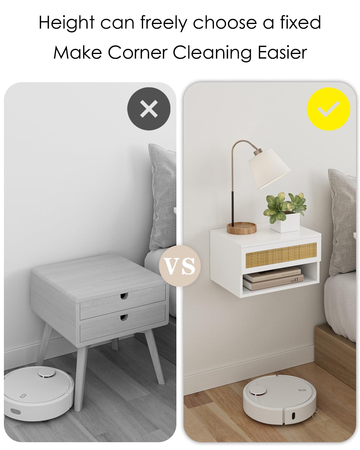 Aienvey Floating Nightstand, Small Modern Floating Nightstand with Drawer, Floating Shelves for Bedroom, Bathroom, White Rattan Aienvey