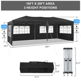 TUKAILAI 10' x 20' Pop Up Gazebo Marquee, Anti-UV Party Wedding Tent Event Shelters with 6 Removable Sidewalls & Carry Bag, Heavy Duty Instant Canopy for Outdoor Camping Garden Patio (Black) TUKAILAi