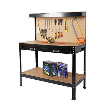 Heavy-Duty 63" Steel Workbench with Drawer & Pegboard - Versatile Tool Organizer, 300 lbs Capacity, Ideal for Workshops, Garages & Home Projects - WoodArtSupply