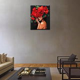 Tucocoo Women with Flowers on Head Paint by Numbers for Adults Beginner Female Body Painting Red Flower Acrylic Oil Painting Set for Home Decor and Gift for Festival Without Frame-16''W x 20''H Tucocoo