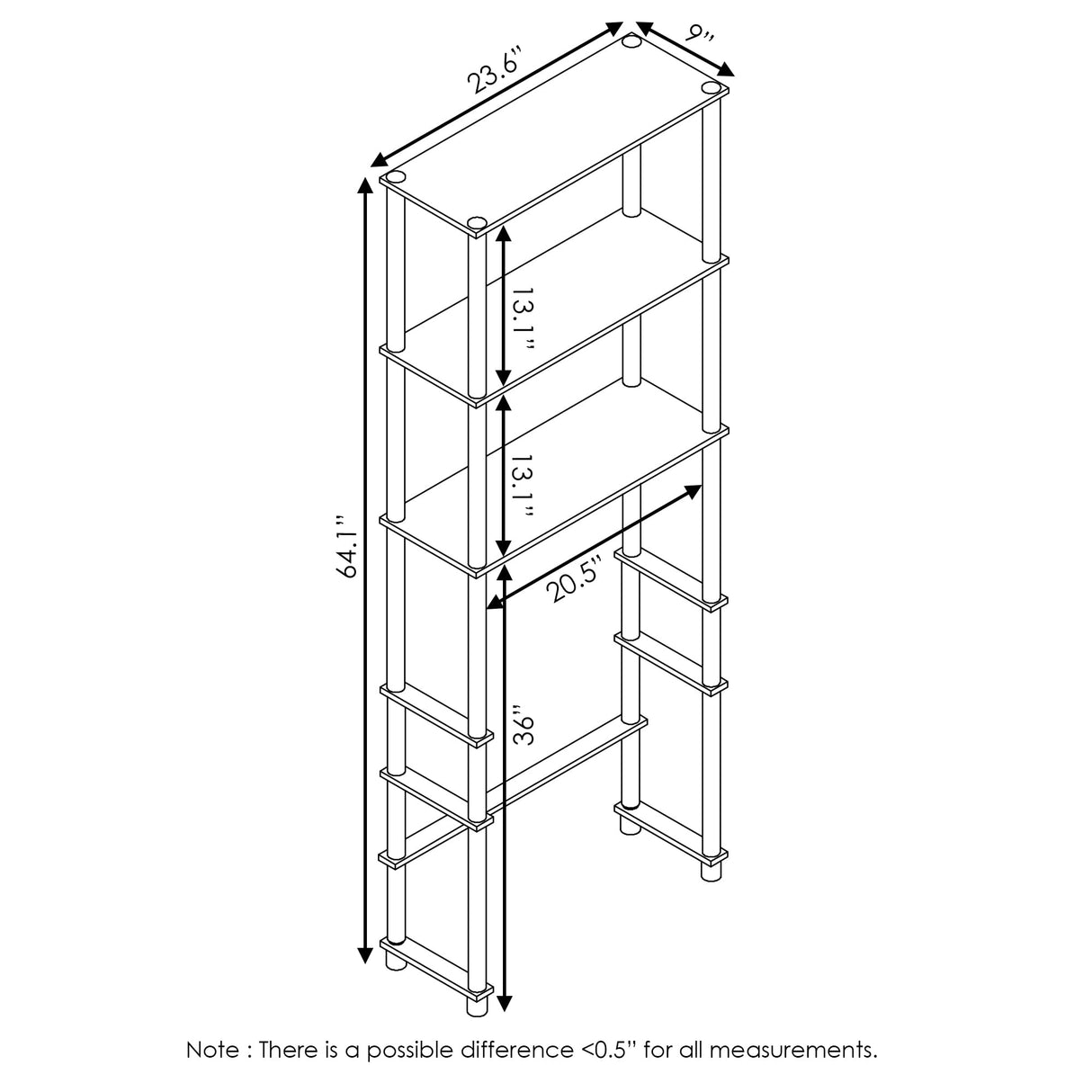 Furinno Turn-N-Tube with 3 Shelves Toilet Space Saver, French Oak Grey/Black Furinno