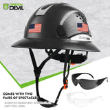 GREEN DEVIL Full Brim Hard Hat Vented Construction Safety Helmet OSHA Approved Cascos De Construccion Work Hardhat for Men&Women 6 Point Adjustable Ratchet Suspension Custom Pattern Design GREEN DEVIL