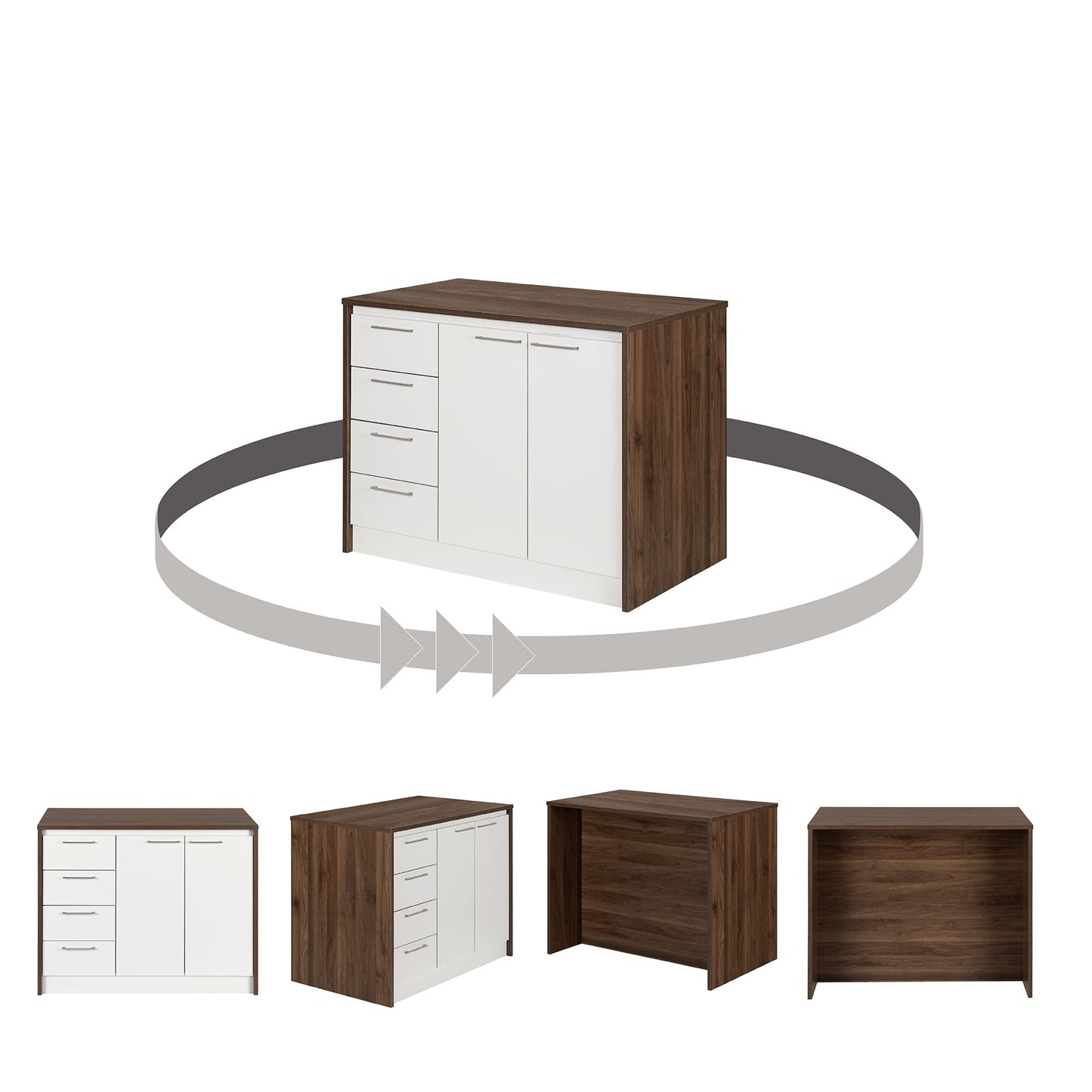 South Shore Myro Kitchen Island, Natural Walnut and White