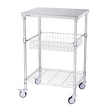VEVOR Kitchen Utility Cart, 36.6"x20"x24" 3 Tiers Wire Rolling Cart, 470LBS Capacity Steel Service Cart with Brake Wheels, Storage Trolley with 76mm Basket PP Liner 6 Hooks, for Indoor & Outdoor Use VEVOR