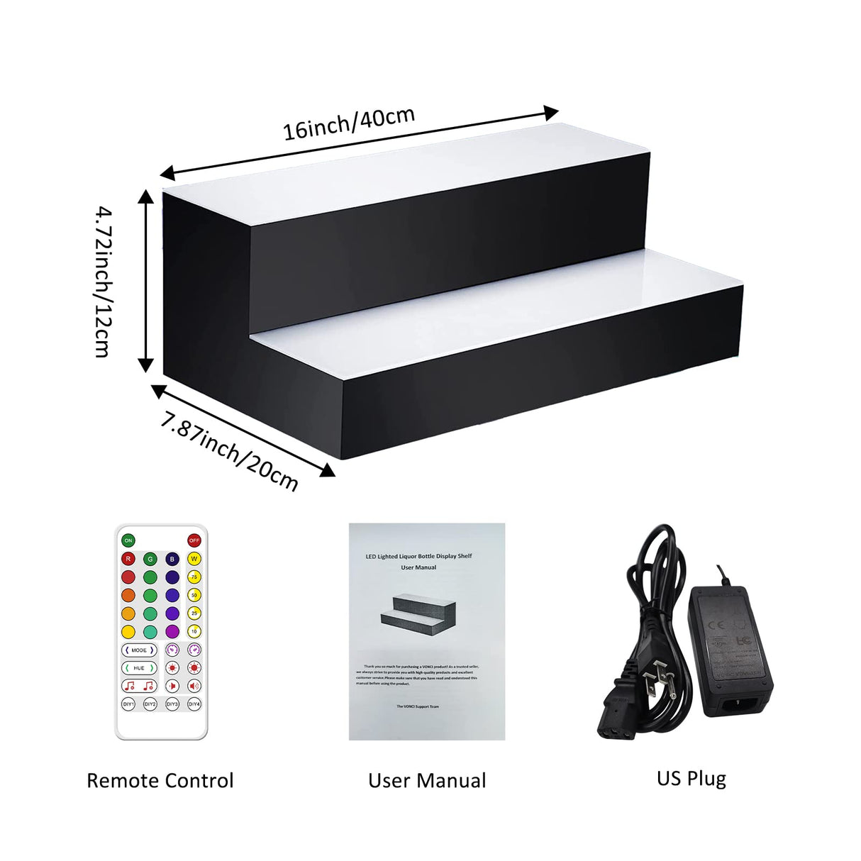 VONCI LED Lighted Liquor Bottle Display Shelf,16-Inch 2-Step Illuminated Bottle Display Shelf Bar Shelves for Liquor Bottles with Remote and App Control for Home Commercial Bar Party Accessories VONCI