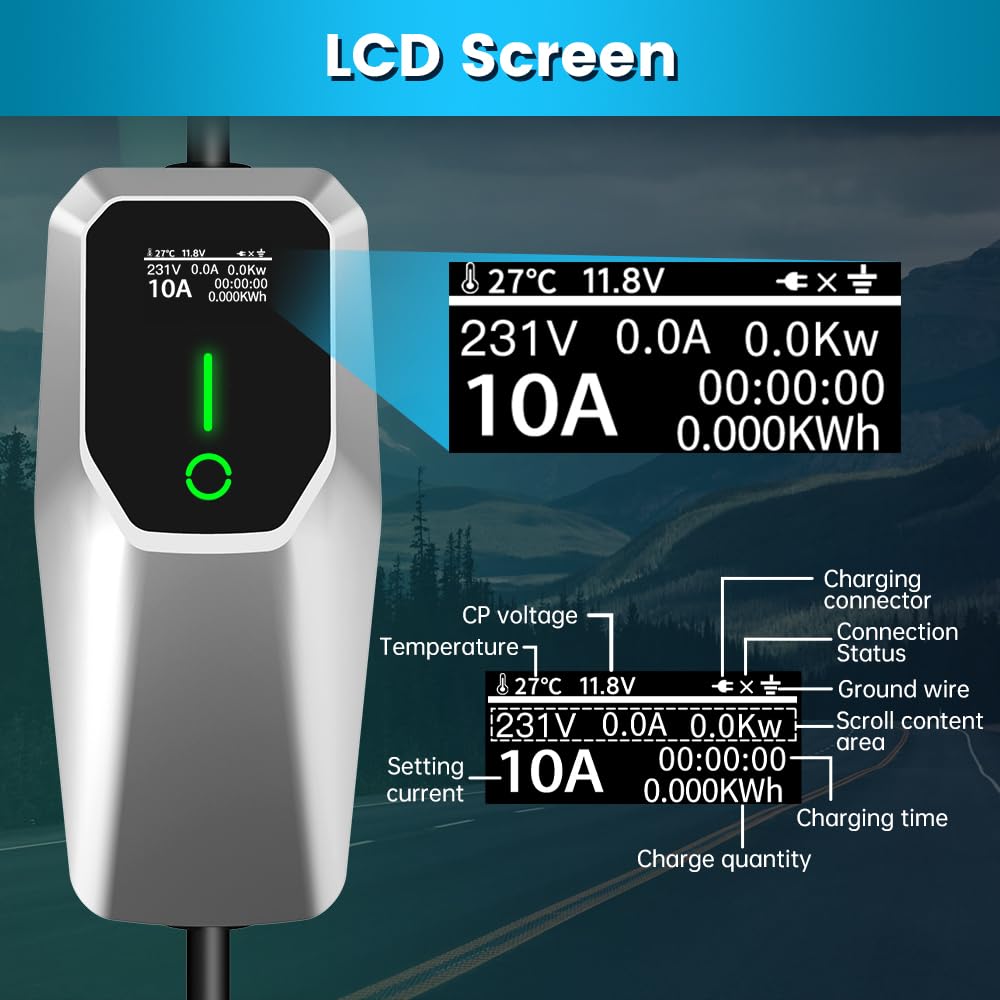 Portable Level 1 and Level 2 EV Charger 240V 32A (7.68kw) with 26ft Charging Cable NEMA 14-50 5-15 for SAE-J1772 Electric Vehicles Charging Station j Junsun