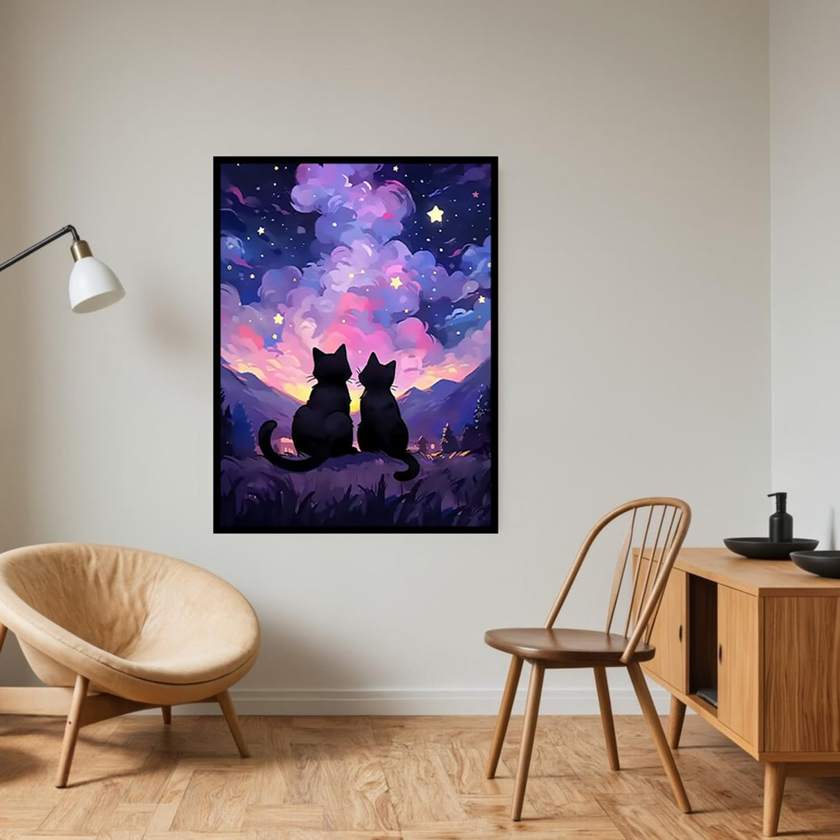 CHWGLFGG 5D Diamond Art Kits for Adults Beginners, Cat Under The Stars Sky Diamond Painting Kits, DIY Full Round Drill Paint by Diamonds Dot Gem Art for Adults, Home Wall Decor 12x16 Inch CHWGLFGG