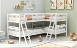 Four Bed, Twin Over Twin L-Shaped Bunk Bed with 2 Ladders, Wooden Corner Bunk Beds for 4 Person, Quad Bunk Bed with Angle Ladder and Guardrail for Children Teens Adults, No Box Spring Needed,White TRIPLE TREE