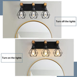 Farmhouse Vanity Light for Bathroom, 3-Light Wood Bathroom Vanity Light Fixtures Over Mirror, Rustic Sconces Wall Lighting with Metal Lampshade for Living Room, Bedroom, Hallway VbiTmn