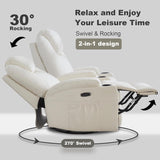 IBTKIG Power Swivel Rocker Recliner Chair with Massage and Heat/LED Lights/USB and Type-C Ports/Infinite Position/Cup Holder, Electric Glider Reclining Sofa for Nursery Living Room (1, Beige) IBTKIG
