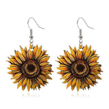 Unique Simple Handmade Wooden Sunflower Daisy Flower Dangle Drop Earrings Bohemian Colour Sunflower Earrings for Women Elegant Summer Boho Jewelry (Yellow Sunflowers Earrings) DIYANMMY