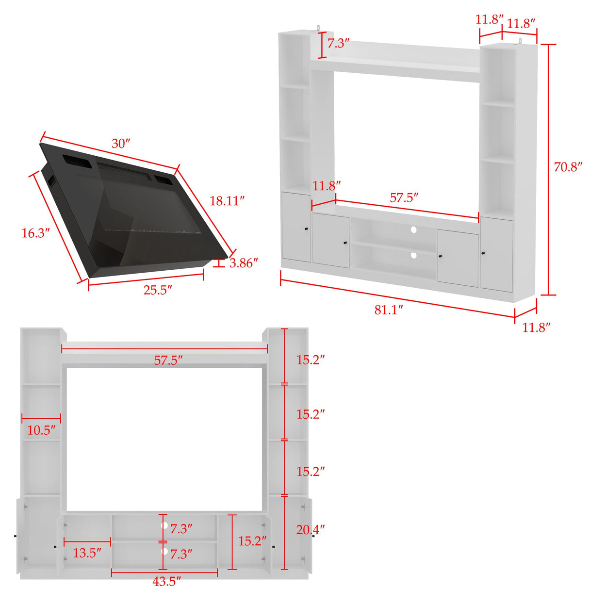 Homsee 4-in-1 Wall Unit TV Stand with Bookshelves for TVs up to 65", Modern Entertainment Center Media Console Table with Storage & Cord Management, White Homsee