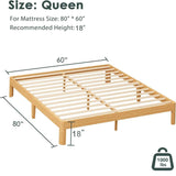 ZIYOO 18 Inch Queen Size Natural Bamboo Platform Bed Frame, Modern Minimalist Design, Easy Assembly, Heavy Duty Support, No Box Spring Needed ZIYOO