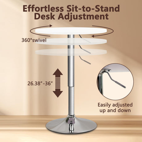 CLATINA Round Bar Pub Table, 26"-36" Height Adjustable Bistro Tables with Metal Base, 360° Swivel High Top Cocktail Table for Home Kitchen Party Drink Restaurant Wedding Cafe Office Reception, White CLATINA