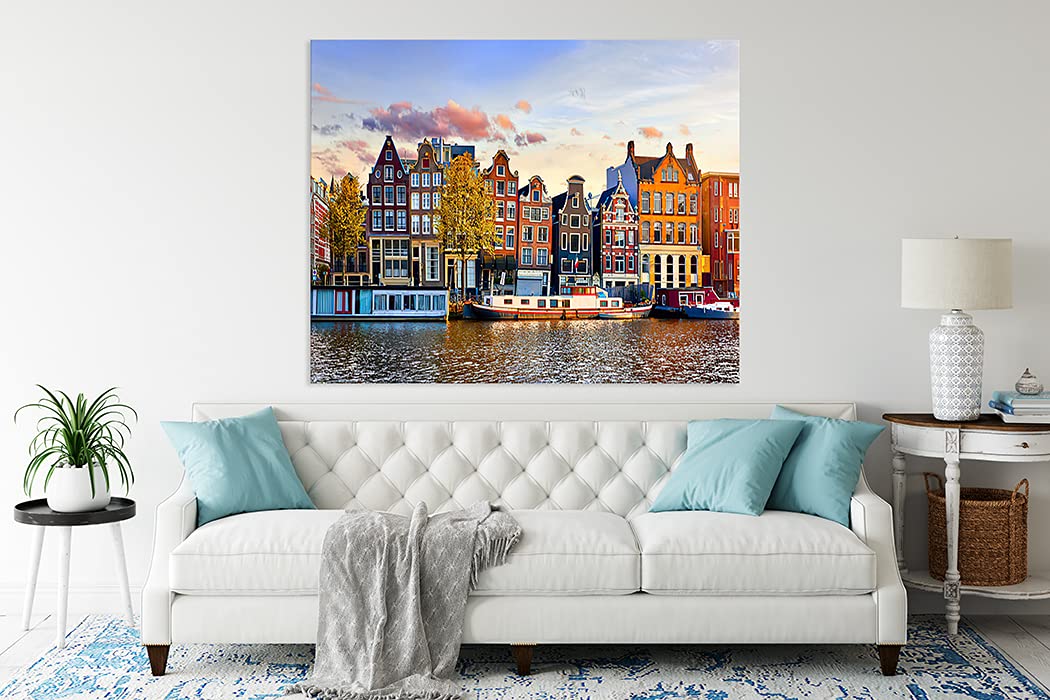 Diamond Painting City Amsterdam Netherlands Dancing Houses Over River Amstel Landmark in Old European City Spring Landscape for Adult Painting Kits Diamond Art Perfect for Home Wall Decor 12"x16" Handmade Arting