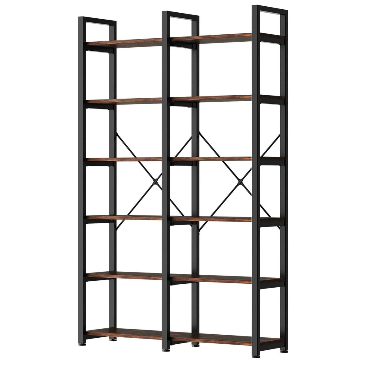 oneinmil Bookshelf 6 Tier, 71.5'' Industrial Wood Bookshelves, Book Shelf with 12 Open Display Shelves & Metal Frame, Tall Bookcase for Home and Office, Rustic Brown oneinmil