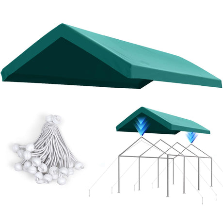 ADVANCE OUTDOOR Replacement Top Cover Tarp for 12x20 ft Carport Canopy with Ball Bungees, Green, One Roof Only ADVANCE OUTDOOR