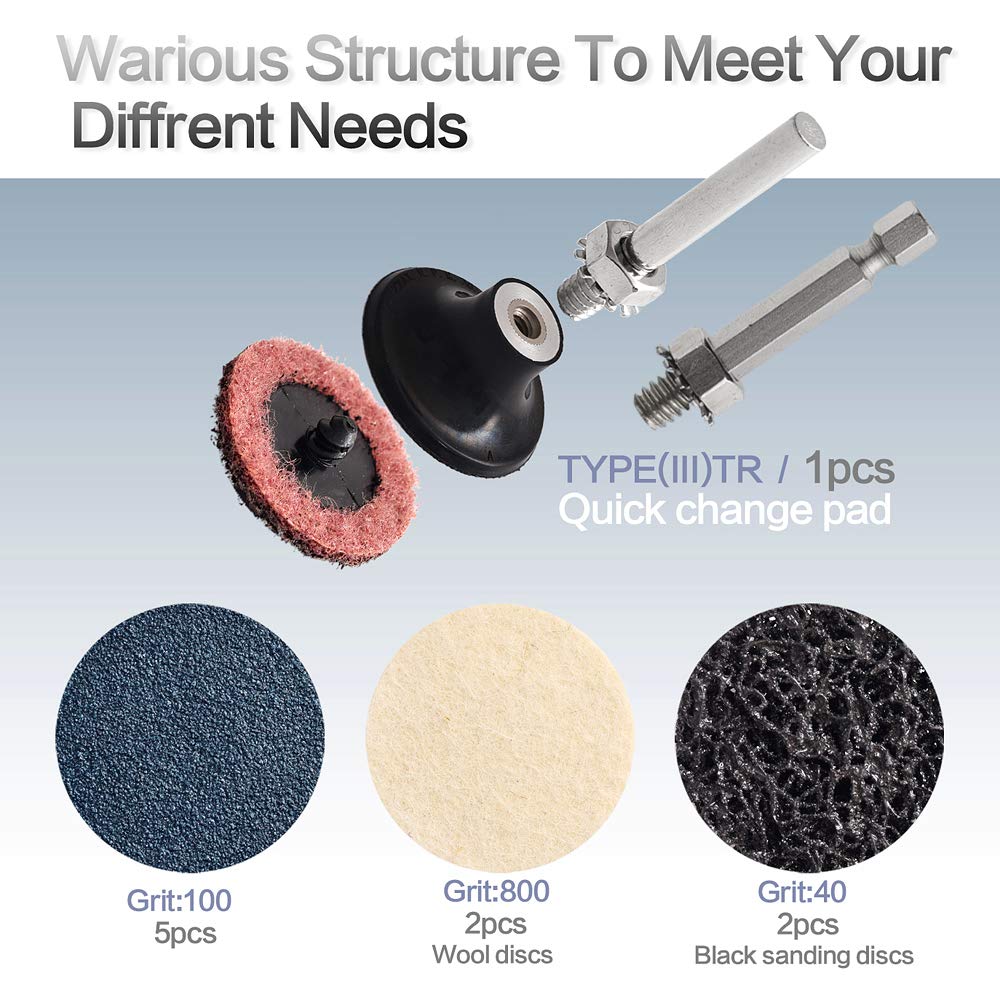 NYXCL 60Pcs Sanding Discs Set, 2 inch Quick Change Sanding Discs with 1/4" Holders, Die Grinder Surface Conditioning Burr Rust Paint Removal NYXCL