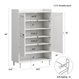 ComfyCorner White 7+1 Tier Farmhouse Shoe Storage Cabinet - 45" Tall Entryway Organizer with Cross Molding Doors, 3 Adjustable Shelves & Metal Legs, Shoe Rack for Front Door Entrance ComfyCorner