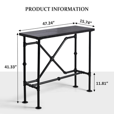 Narrow Industrial Bar Table in Rustic Walnut - 47.24" High Top for Small Spaces LOKKHAN