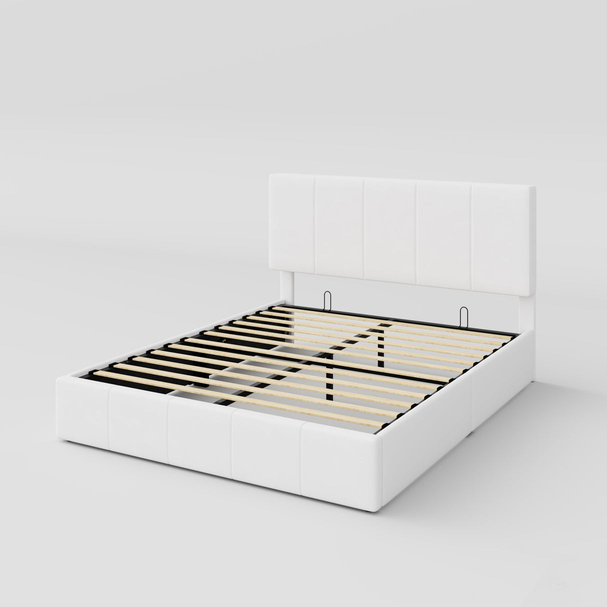 Allewie Full Size Velvet Lift Up Storage Bed Frame, Vertical Channel Tufted Headboard, Hydrualic Underneath Storage, Upholstered Platform Bed, Wooden Slats Support, No Box Spring Needed, White Allewie