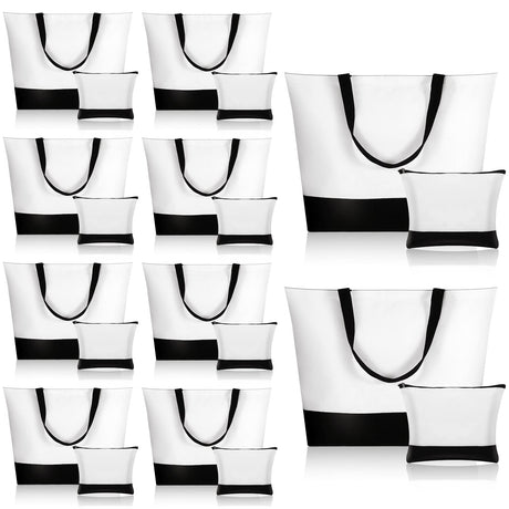 Sanwuta 20 Pcs Large Blank Canvas Tote Bags and Makeup Bags Blank Reusable Grocery Bags Canvas Bags with Handles(Black and White) Sanwuta