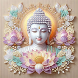 Buddhism Diamond Art Kits for Adults, Lotus Buddha Special Shape Diamond Painting Kits for Beginners, DIY 5D Crystal Diamond Dots Gem Art Craft for Home Decor 11.8x11.8 Inch Acelii
