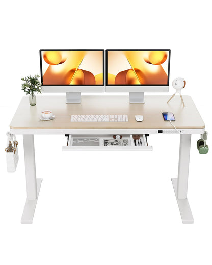 ErGear Dual Motor Electric Standing Desk with Drawers,48x24 Inch Whole-Piece Quick Install,Height Adjustable Stand up Sit Stand Home Office Ergonomic Workstation with USB Charging Ports(Natur - WoodArtSupply