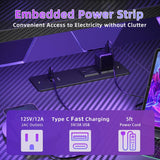 TIQLAB Computer Desk L Shaped with Drawers, 65” Gaming Desk with Power Outlets and LED Strips, Large L Shaped Corner Desk with Monitor Stand, Home Office Desk for Corner Space, Carbon Black TIQLAB